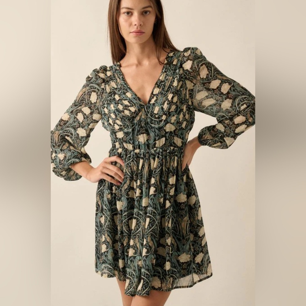Promesa, Green Floral Boho Mini Dress, Size S | 300